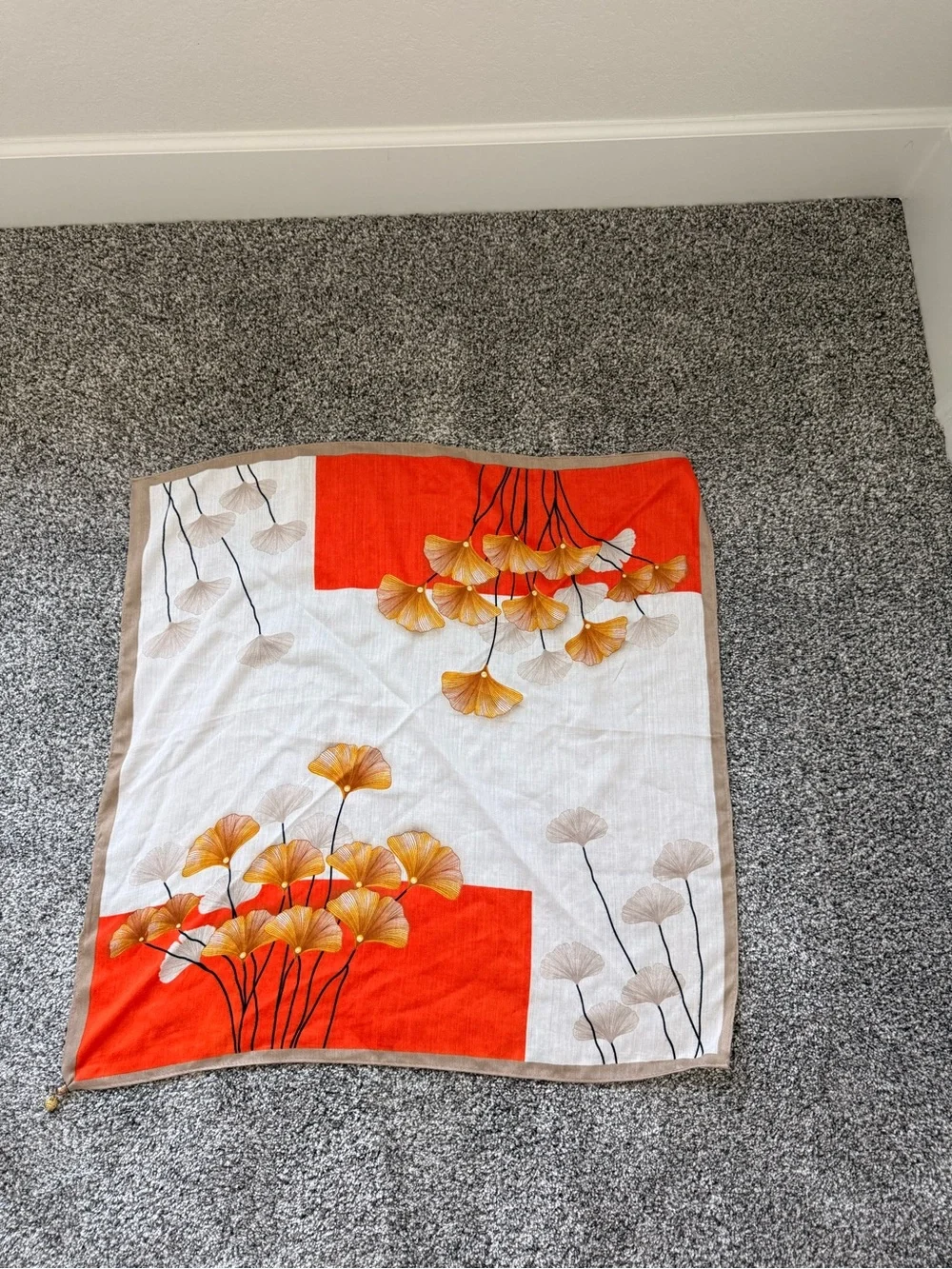 Lightweight Floral Square Scarf in Orange, Yellow and Cream